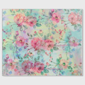 かわいくロマンチックなバラの花のペンキの水彩画 ラッピングペーパー (フラット)