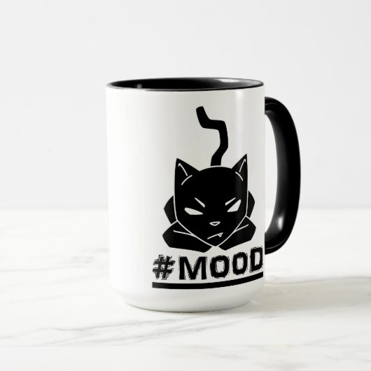 かわいく及びおもしろいな#MOODの黒猫のロゴのイラストレーション マグカップ (正面右)