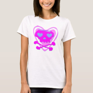 かわいく及びガーリーなEMOのスカル及び骨が交差した図形 Tシャツ