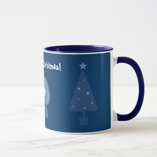 かわいく及び予測できなく青いくらげ及びクリスマスツリーのマグ マグカップ (右)