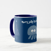 かわいく及び予測できなく青いくらげ及びクリスマスツリーのマグ マグカップ (正面左)