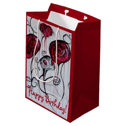 かわいく及び気色悪い創造物の赤いピンクのゴシックのおもしろいの菓子の芸術 ミディアムペーパーバッグ (裏面アングル)