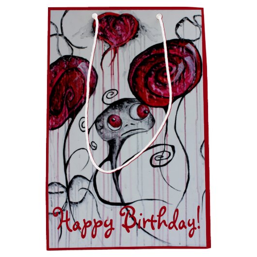 かわいく及び気色悪い創造物の赤いピンクのゴシックのおもしろいの菓子の芸術 ミディアムペーパーバッグ (正面)