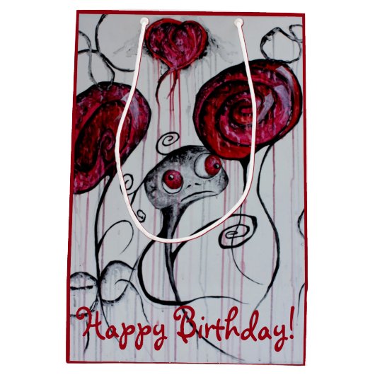 かわいく及び気色悪い創造物の赤いピンクのゴシックのおもしろいの菓子の芸術 ミディアムペーパーバッグ (裏面)