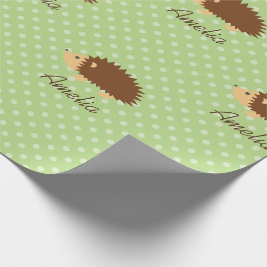かわいく名前入りなハリネズミの水玉模様の包装紙 ラッピングペーパー (角)