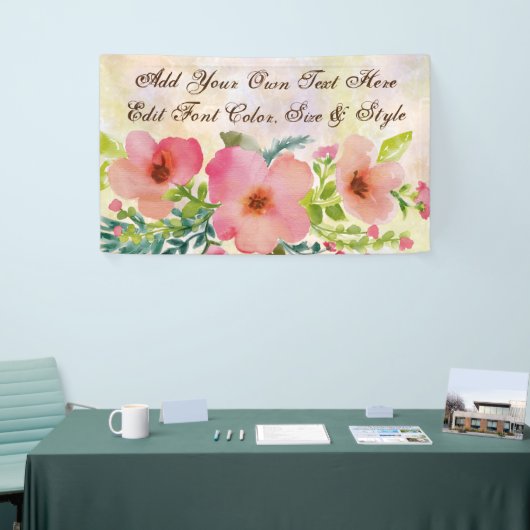 かわいく名前入りな水彩画の花柄 横断幕 (トレードショー)