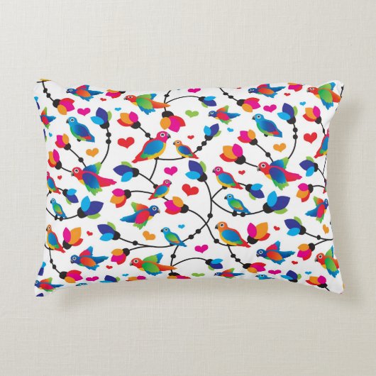 かわいく多彩なオウムの鳥 アクセントクッション (正面)