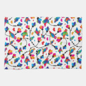かわいく多彩なオウムの鳥 キッチンタオル (横)