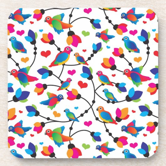かわいく多彩なオウムの鳥 コースター (正面)