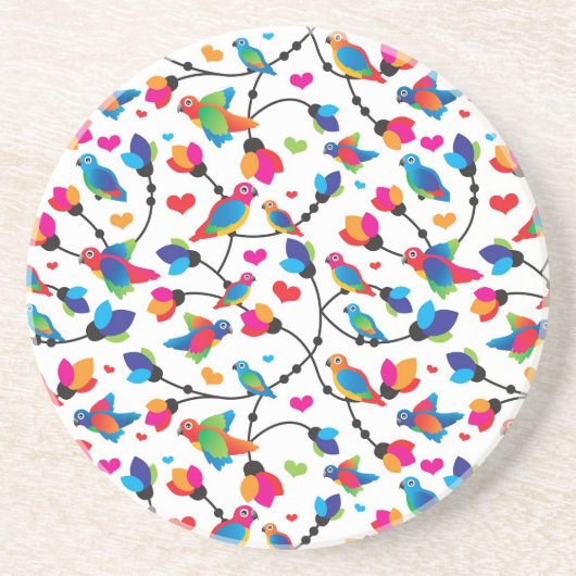 かわいく多彩なオウムの鳥 コースター (正面)