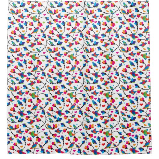 かわいく多彩なオウムの鳥 シャワーカーテン (正面)