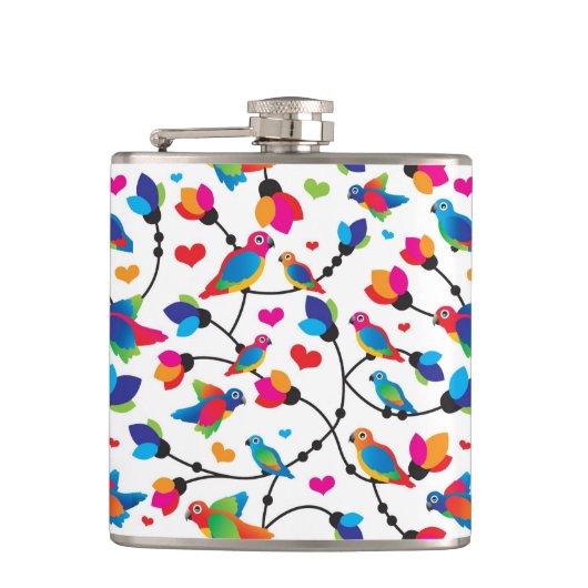 かわいく多彩なオウムの鳥 フラスク (正面)