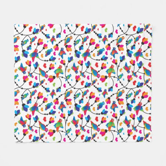 かわいく多彩なオウムの鳥 フリースブランケット (正面(横))