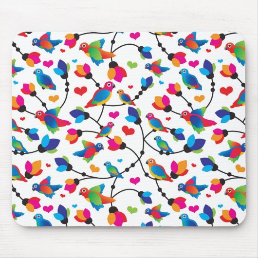 かわいく多彩なオウムの鳥 マウスパッド (正面)