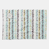 かわいく多彩なターコイズの抽象芸術パターンモノグラム キッチンタオル (横)