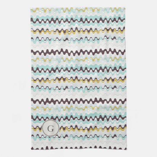 かわいく多彩なターコイズの抽象芸術パターンモノグラム キッチンタオル (縦)