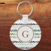 かわいく多彩なターコイズの抽象芸術パターンモノグラム キーホルダー (正面)