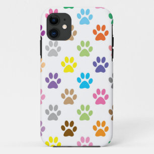 かわいく多彩な子犬の足はパターンを印刷します iPhone 11 ケース