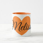 かわいく大きいオレンジハートのプリントのパーソナライズなコーヒー マグカップ (中央)