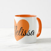 かわいく大きいオレンジハートのプリントのパーソナライズなコーヒー マグカップ (正面右)