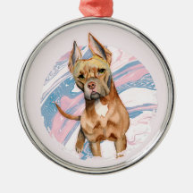 かわいく大きい耳のピット・ブルテリア犬の水彩画