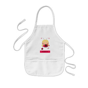 かわいく小さいてんとう虫の女の子の名前入りなエプロン 子供用エプロン