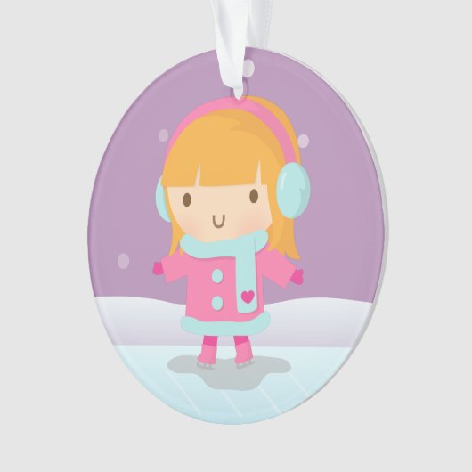 かわいく小さいアイススケーターの女の子の冬のクリスマス オーナメント (正面)