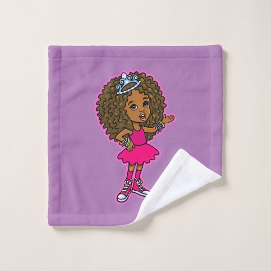 かわいく小さいアフリカ系アメリカ人のピンクのプリンセス バスタオルセット (ウォッシュタオル)