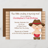 かわいく小さいカウボーイのバースデーパーティ招待状 招待状 (正面/裏面)