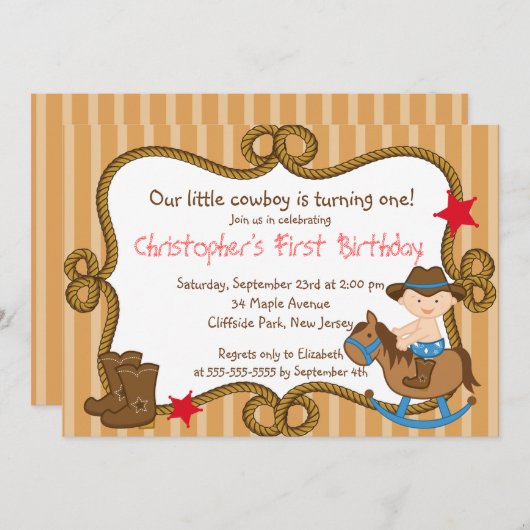 かわいく小さいカウボーイのバースデーパーティ招待状 招待状 (正面/裏面)