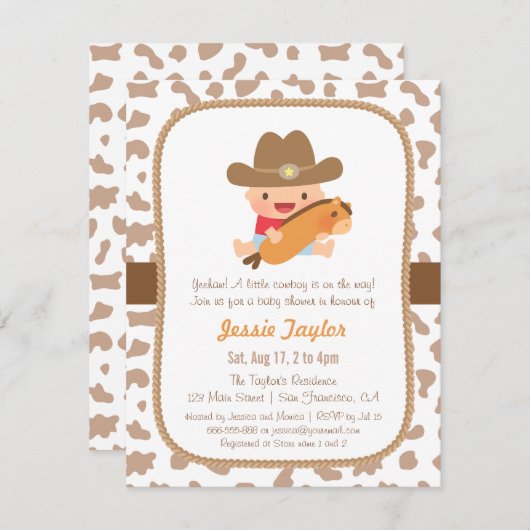 かわいく小さいカウボーイの西部のベビーシャワー招待状 招待状 (正面/裏面)
