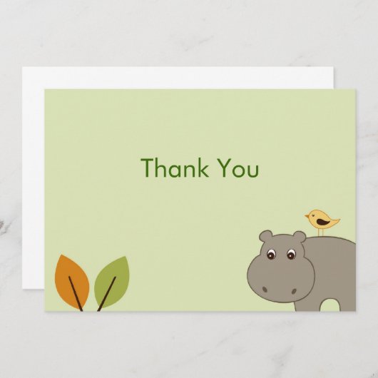 かわいく小さいカバの平たい箱はメッセージカード感謝していしています 招待状 (正面/裏面)