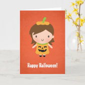 かわいく小さいカボチャ女の子はハロウィンをからかいます カード (黄色い花)