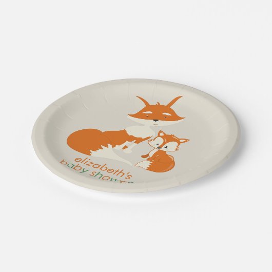 かわいく小さいキツネおよびお母さんのベビーシャワーの紙皿 ペーパープレート (アングル)