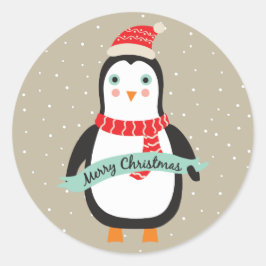 かわいく小さいクリスマスのペンギン"メリークリスマス" ラウンドシール