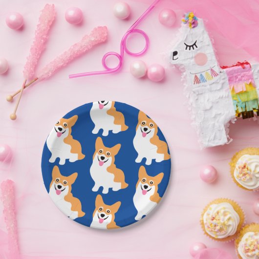 かわいく小さいコーギーパターン ペーパープレート (パーティー)