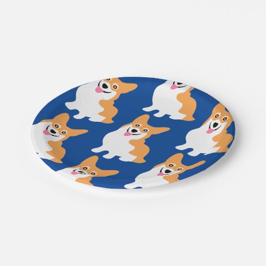 かわいく小さいコーギーパターン ペーパープレート (アングル)