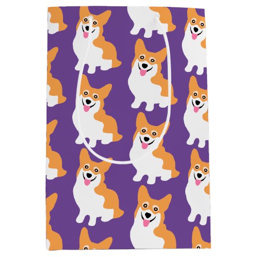 かわいく小さいコーギーパターン ミディアムペーパーバッグ (正面)