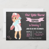 かわいく小さいナースの女の子の誕生日のパーティの招待状 招待状 (正面)