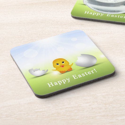 かわいく小さいハッピーイースターのベビーのひよこ コースター (左側)