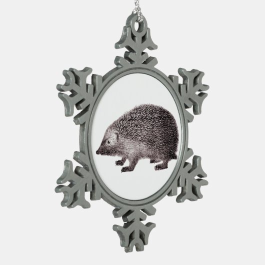 かわいく小さいハリネズミ スノーフレークピューターオーナメント (左)