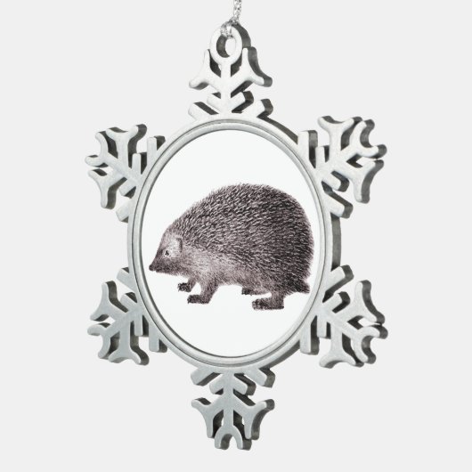 かわいく小さいハリネズミ スノーフレークピューターオーナメント (右)