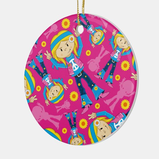 かわいく小さいヒッピーの女の子 セラミックオーナメント (左)