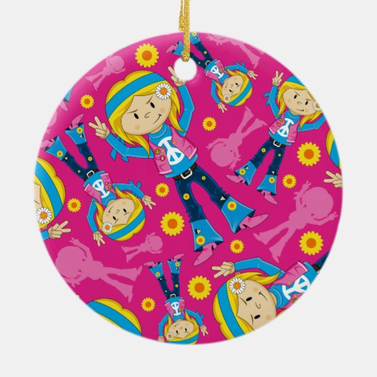 かわいく小さいヒッピーの女の子 セラミックオーナメント (裏面)