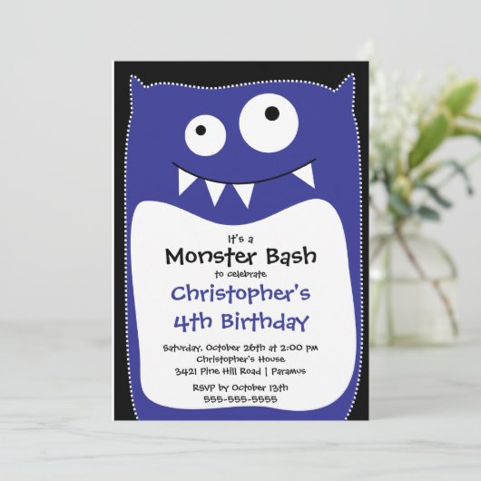 かわいく小さいモンスターの強打の誕生会の青 招待状 (スタンド正面)