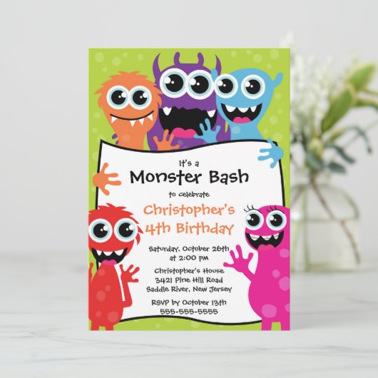 かわいく小さいモンスターの強打の誕生会 招待状 (スタンド正面)