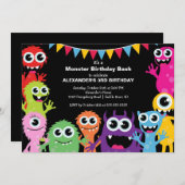 かわいく小さいモンスターの強打の誕生会 招待状 (正面/裏面)