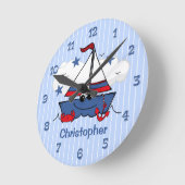 かわいく小さいヨット ラウンド壁時計 (傾斜)