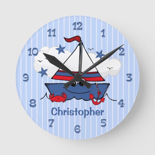 かわいく小さいヨット ラウンド壁時計 (正面)