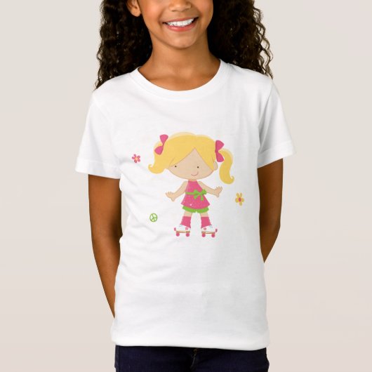 かわいく小さいローラーのスケート選手の女の子の女の子のTシャツ Tシャツ (正面)